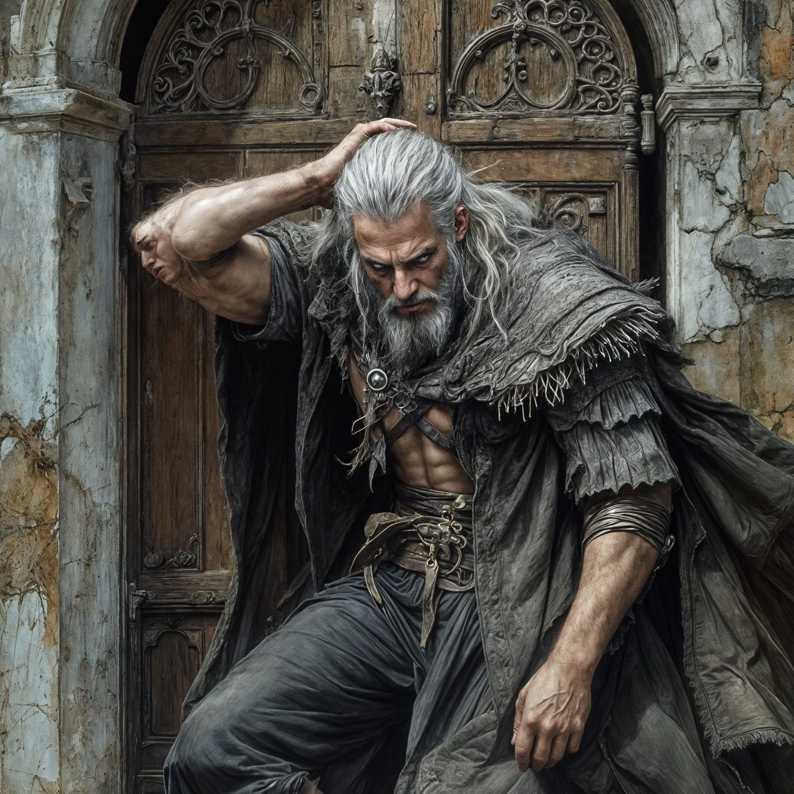 Geralt of Rivia Standing Resolute in a Polish Mansion