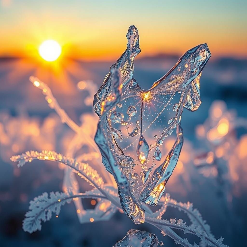 ice shards shining in the setting sun