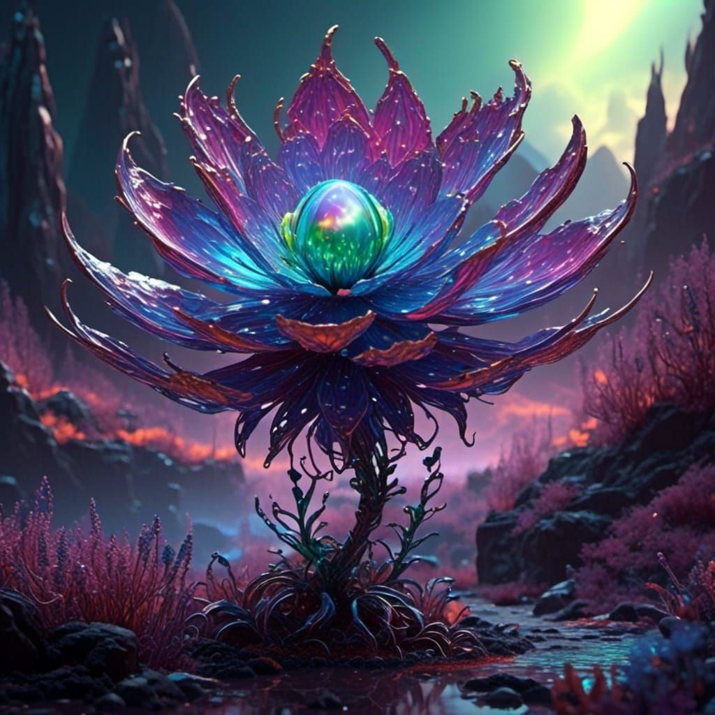 Iridescent Alien Flower on Fantasy Planet