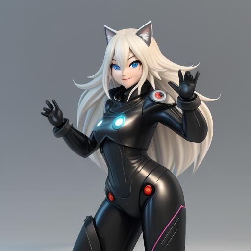 Chibi Girl in Black Latex Suit: 3D Digital Art