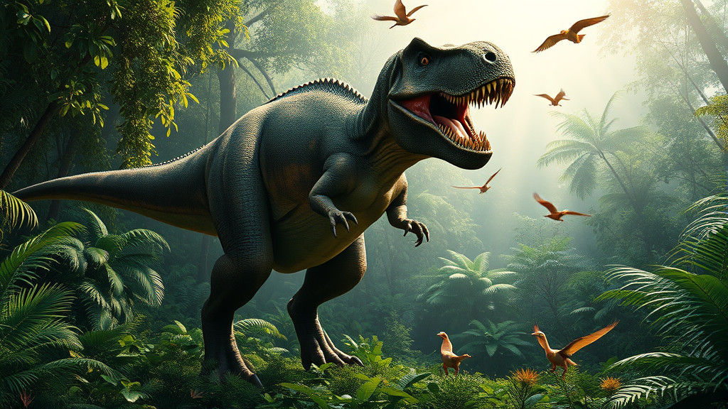 T-Rex Roaring Triumphantly in Cretaceous Jungle