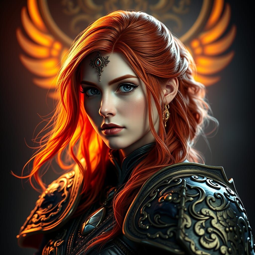 Red-Haired Warrior Woman in Ornate Fantasy Armor