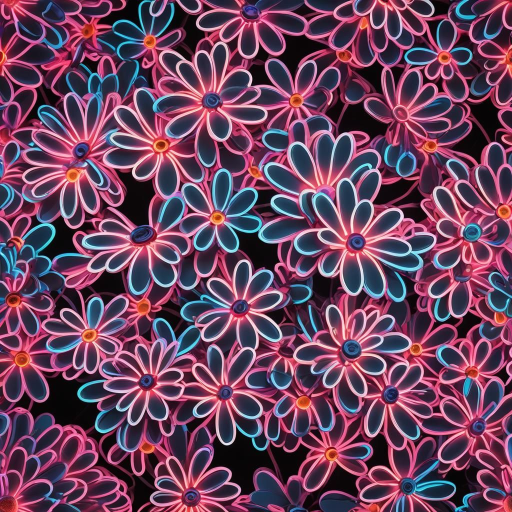 Radiant Neon Daisy Sign in Electric Blue and Pink