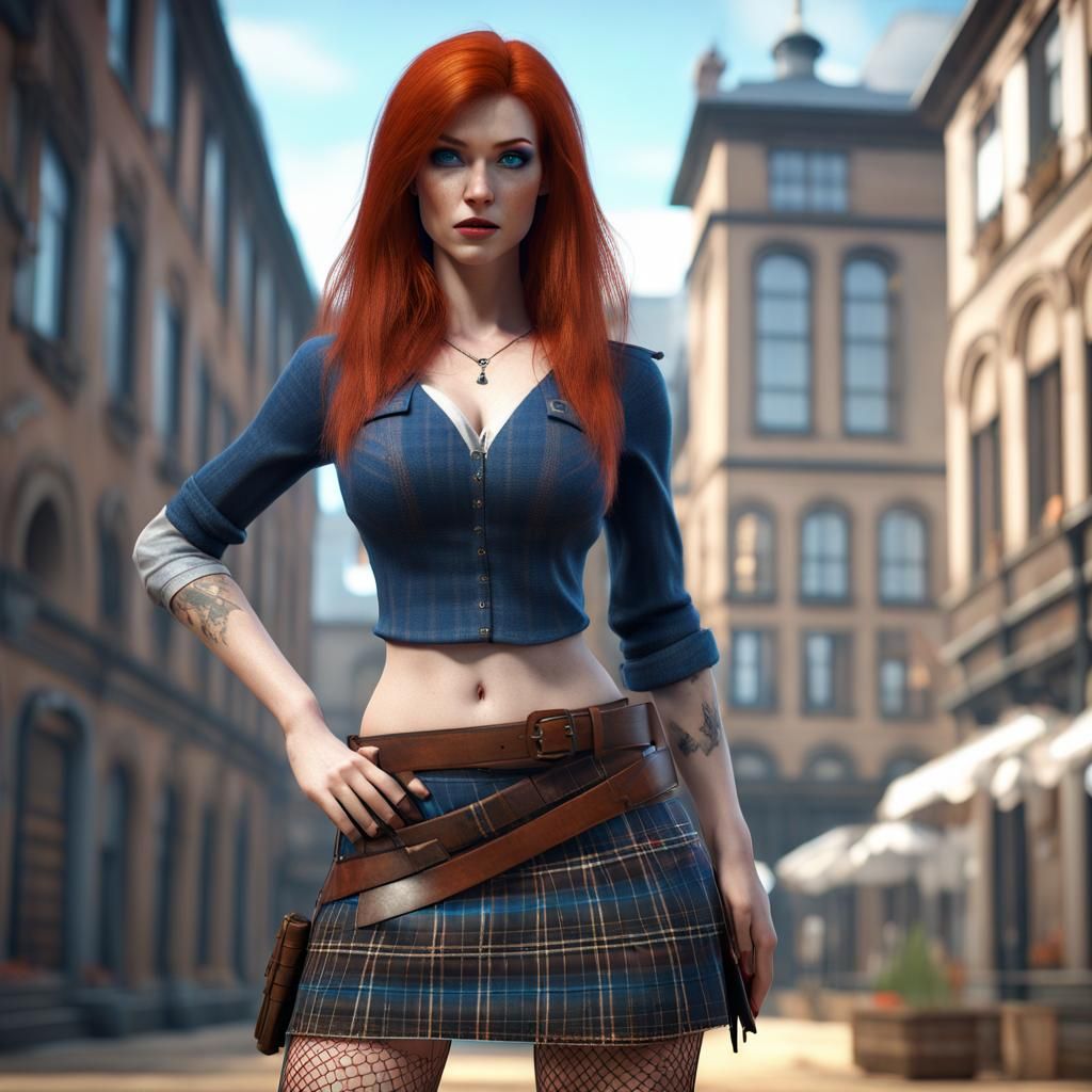 Redhead in Tartan Skirt: 3D Game Cinematic