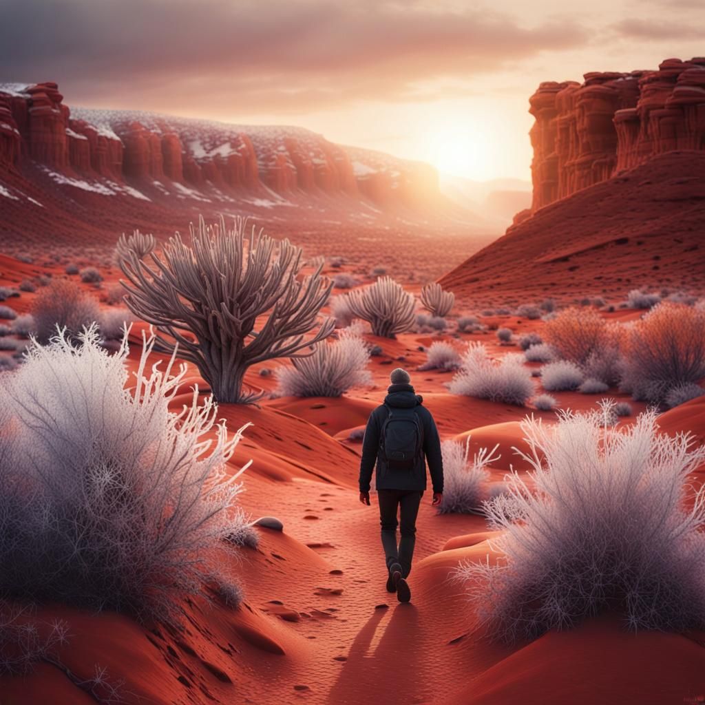 Desert Sunset Scene in Hyper-Realistic Digital Art