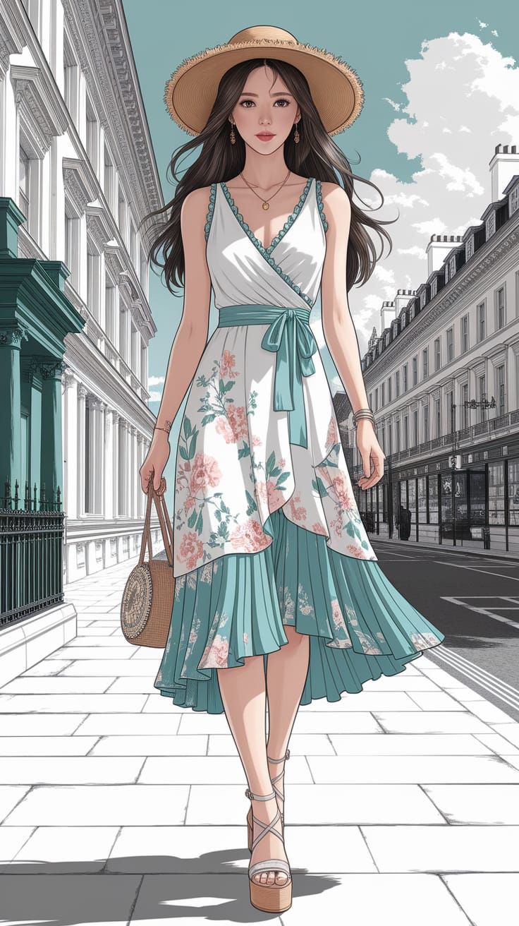Korean Woman in Bohemian Summer Dress Anime Art