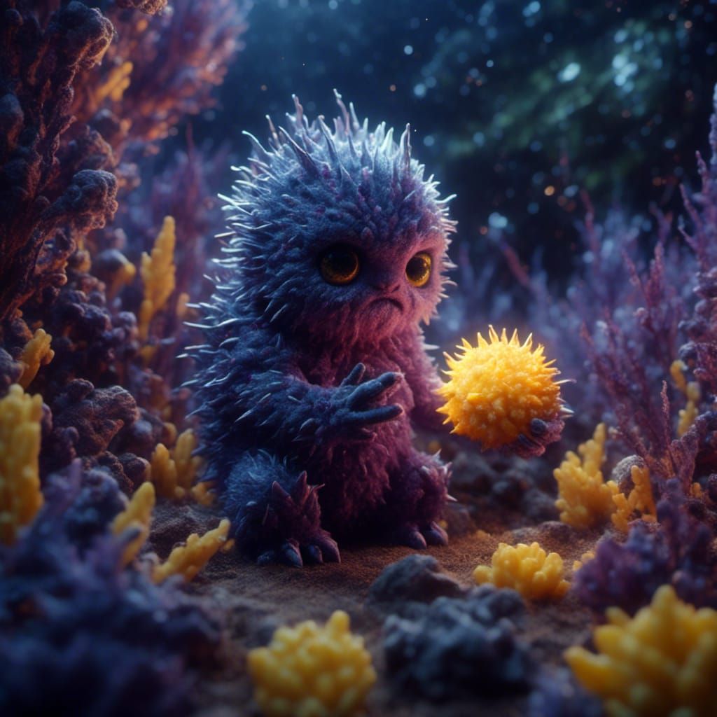 Cute Alien Harvesting Bioluminescent Vegetables