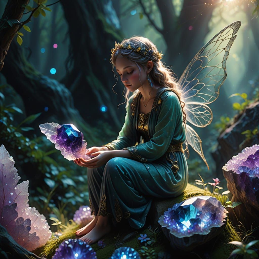 Crystal Fairy with Refracting Wings on Amethyst Geode