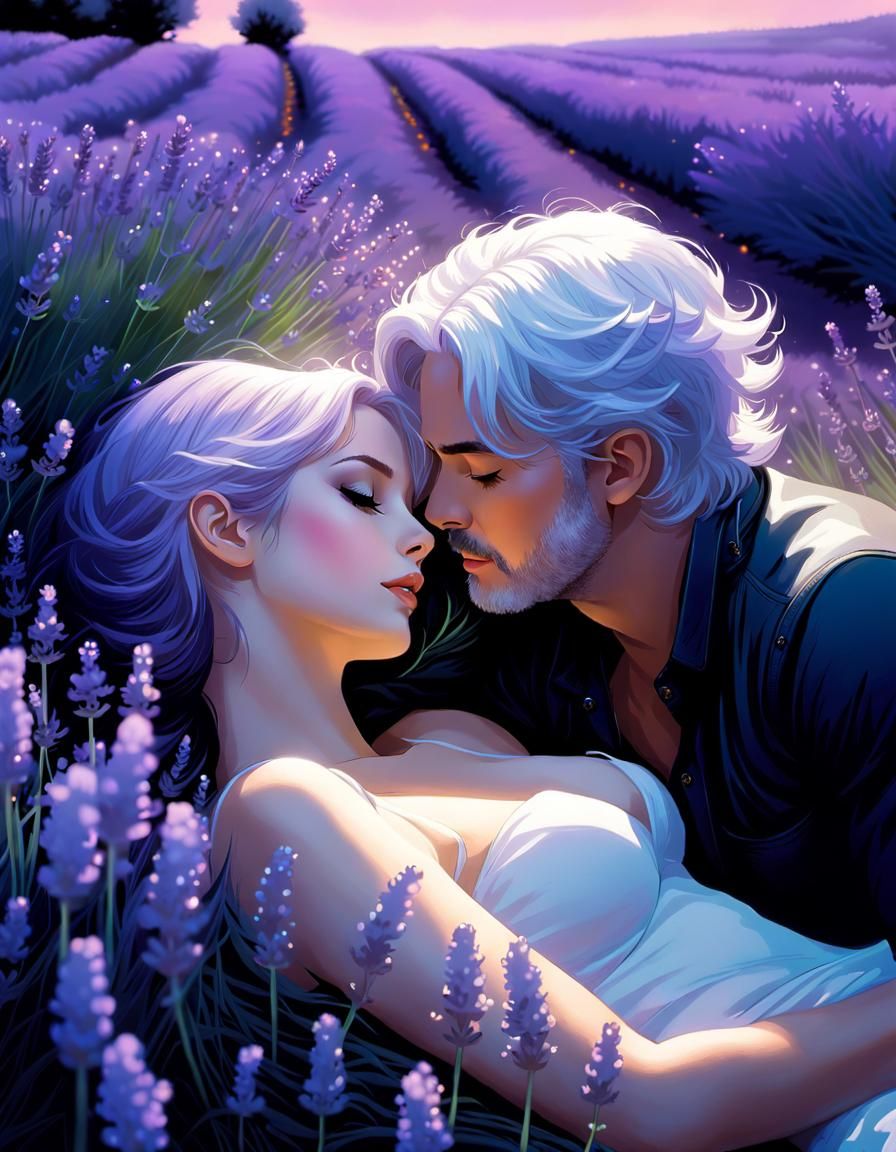 Romantic Bioluminescent Lavender Field Fantasy Art