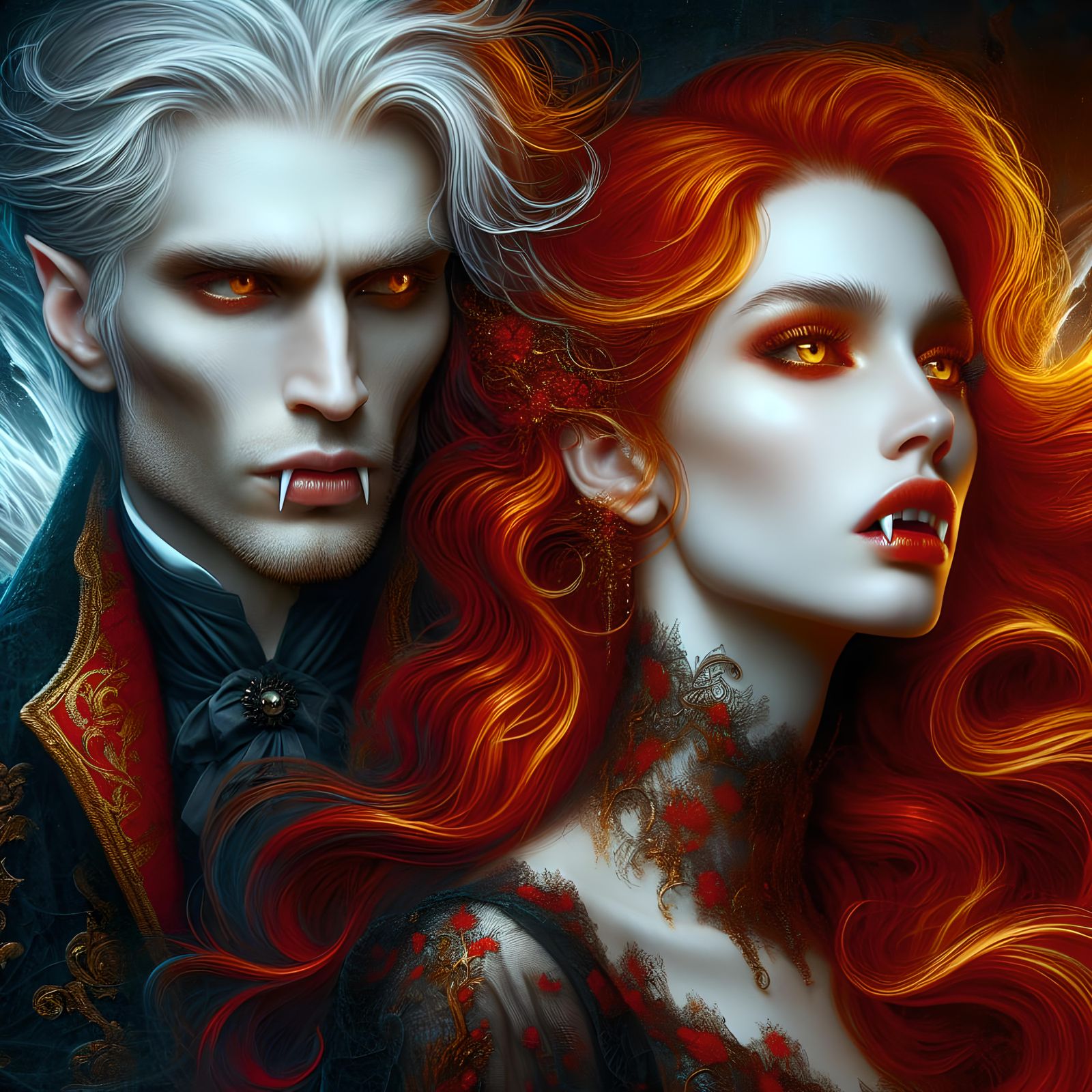 Romantic Vampire Couple in Detailed Fantasy Art