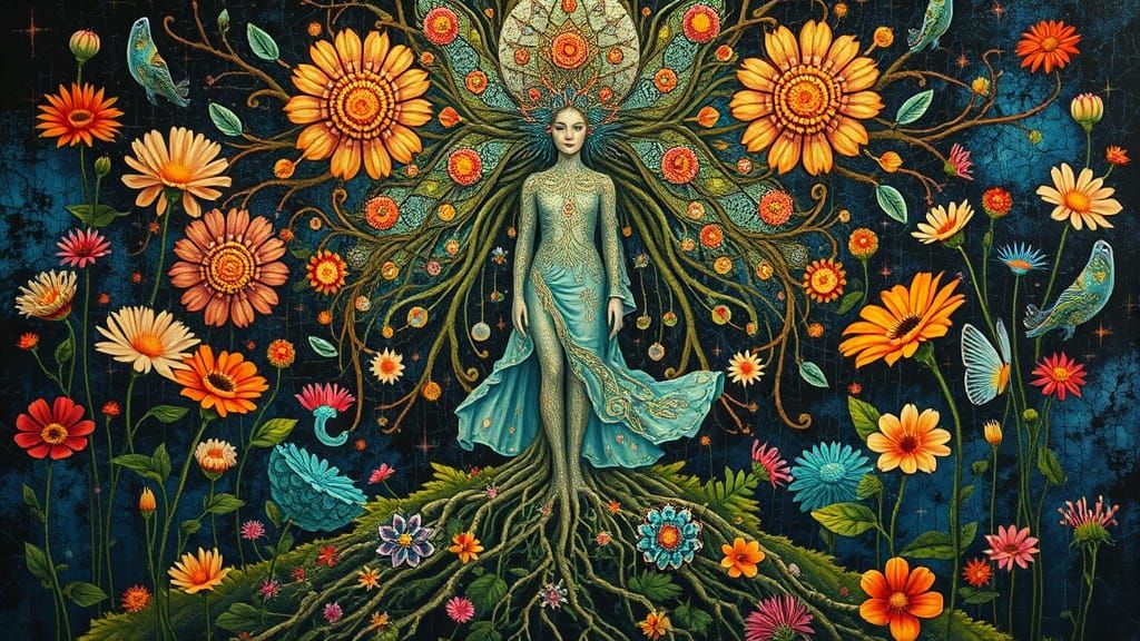 Bioluminescent Garden Utopia in Psychedelic Bosch Style