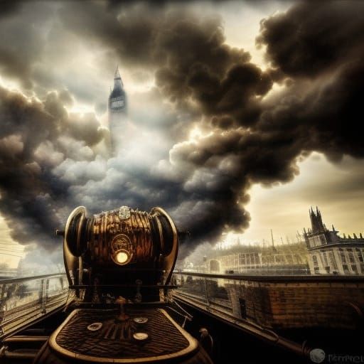 Steampunk Airship Soaring Over London in Digital Art