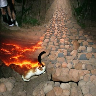 Cat going down the path of hell