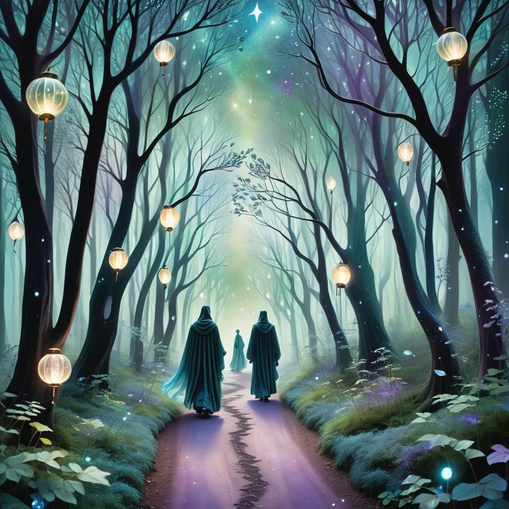 Enchanted Crystal Forest Path in Surrealist Style