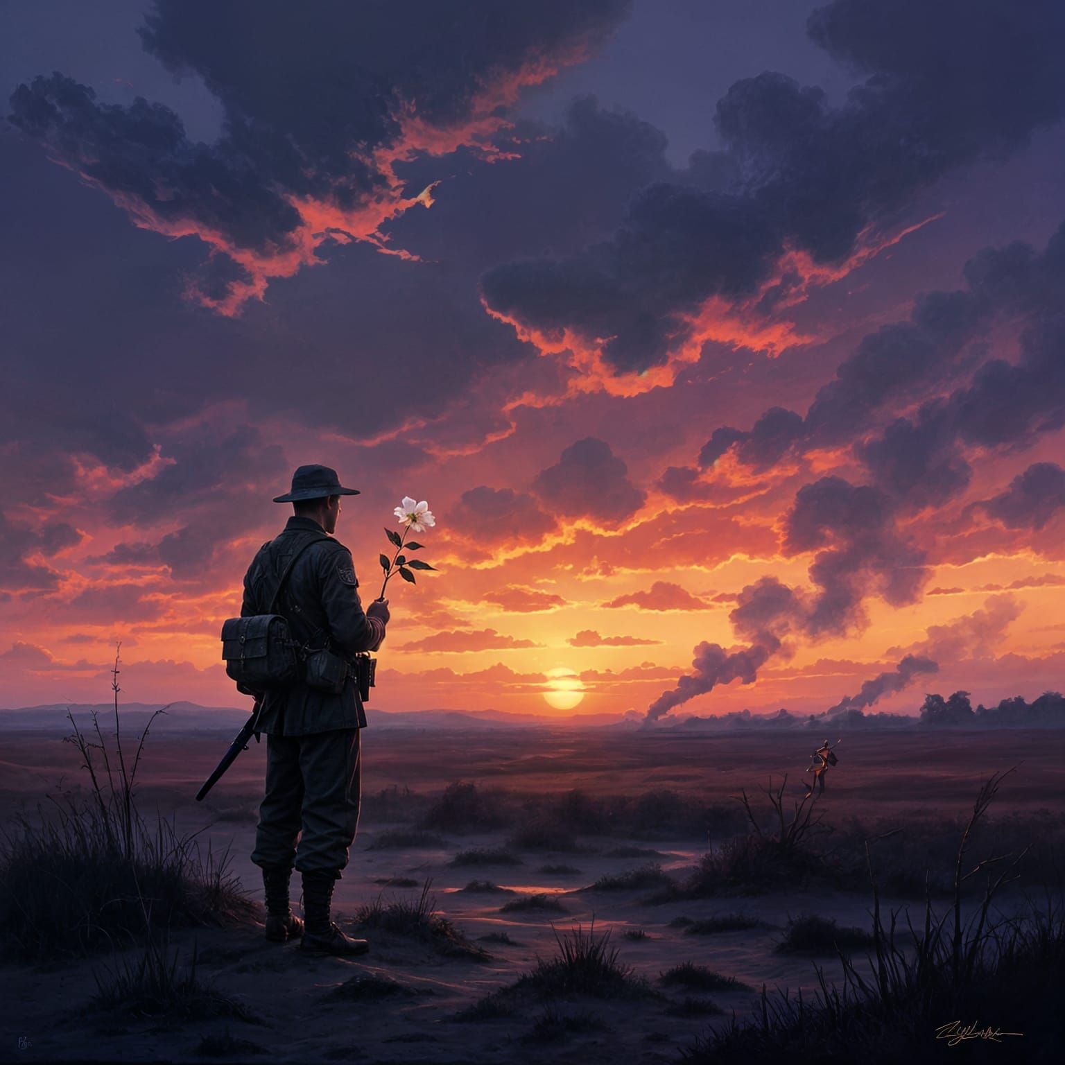 Soldier's Solitude: Dusk Battlefield with Jasmine