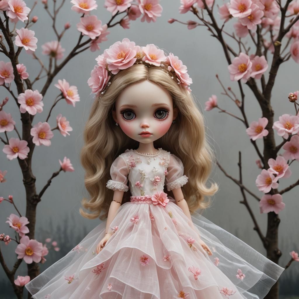 Lifelike Blythe Doll in White Tulle Dress