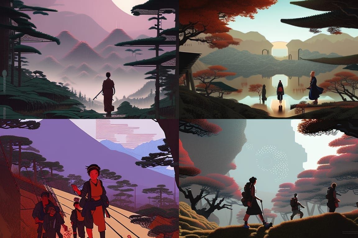 Post-Apocalyptic Tech City Hike, Matte Painting Style