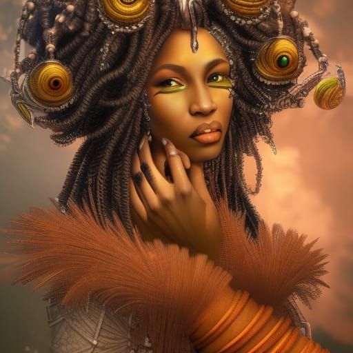 Afrofuturist Black Woman: 16th Century Art Fusion