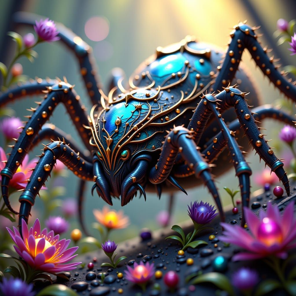 Armored Spider in Fantastical Environment as Digital Art