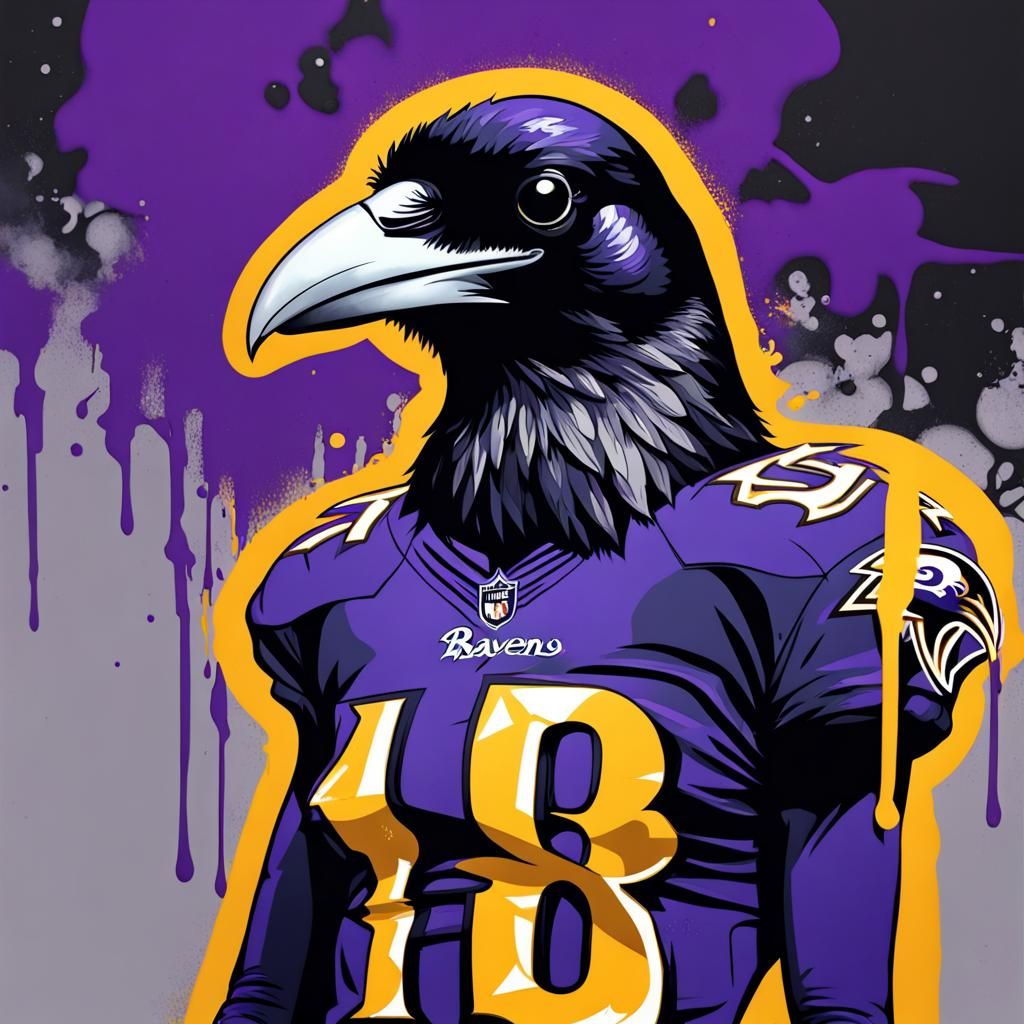 Raven Head in Baltimore Ravens Uniform as Graffiti Art