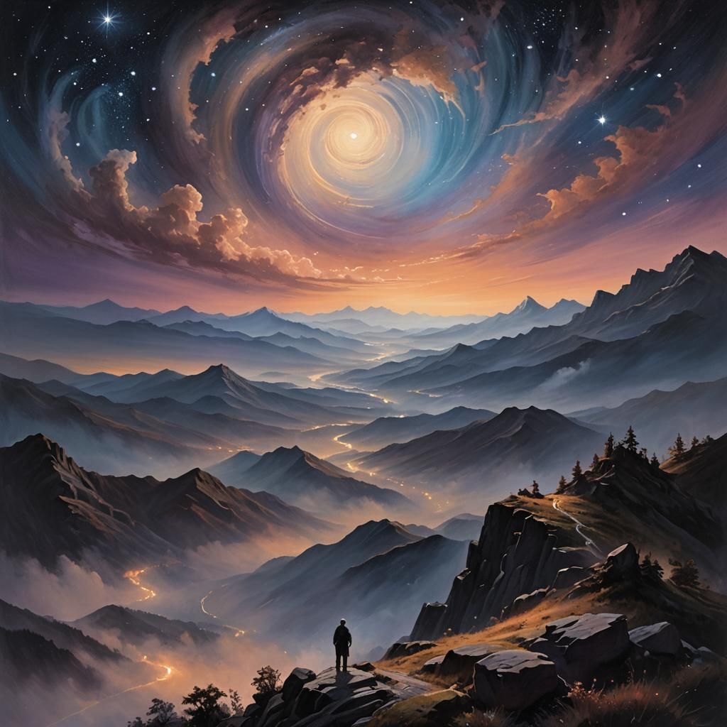 Romantic Starry Night Landscape Painting