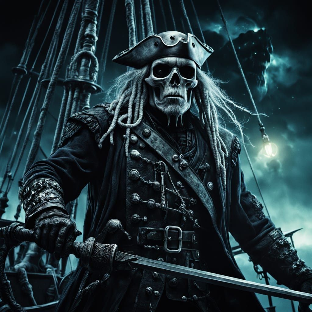 Spectral Pirate Captain on Ghost Ship: Dark Surrealism