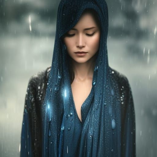 Crying Woman in Rain: Dark Fairy Tale Portrait