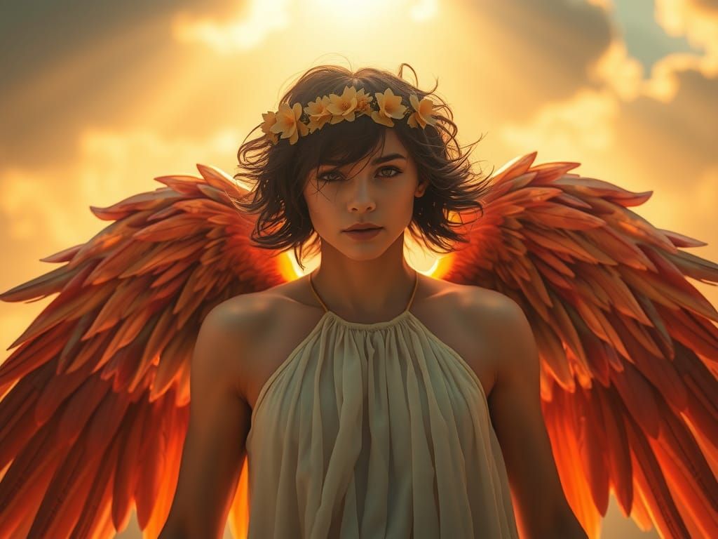Fallen Angel in Divine Light: Hyperrealistic Concept Art