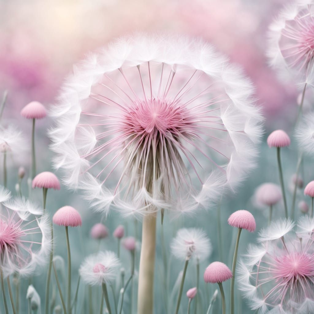 Unique Pink Dandelion in Surreal Dreamscape Digital Painting