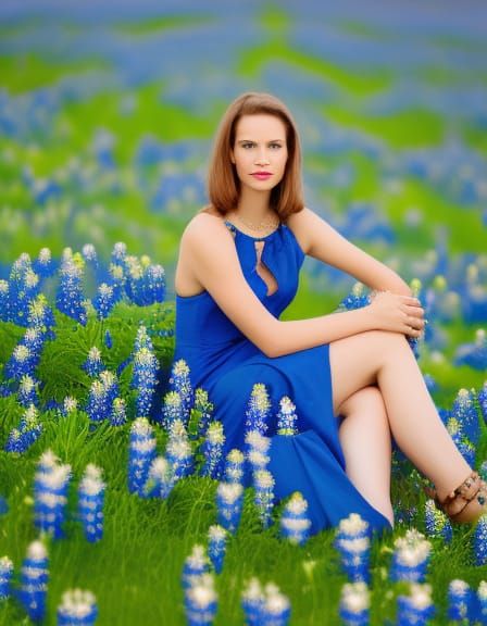 Woman in Bluebonnet Field: Professional Portrait