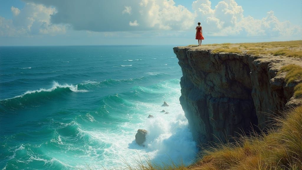 Ocean View from Cliff, Romantic Landscape