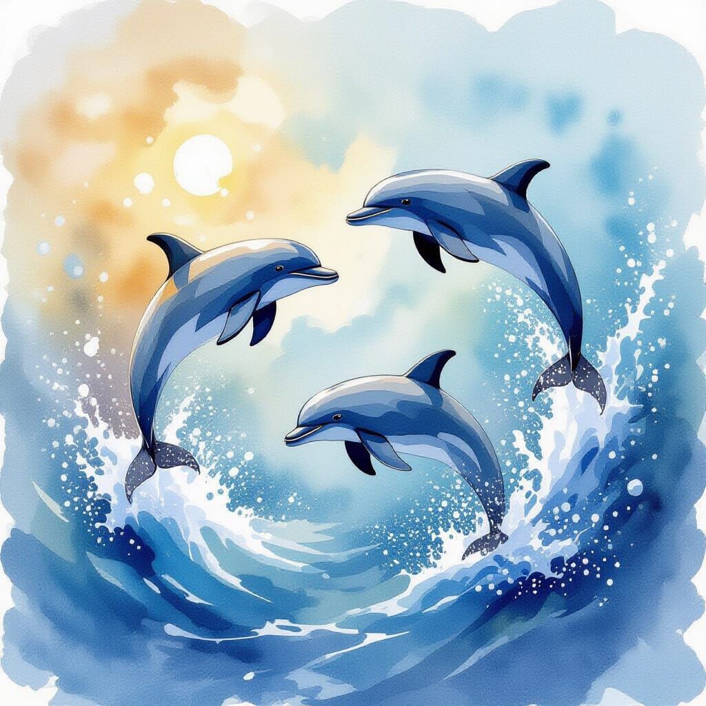 Sea Foam Dolphins as Watercolor Painting