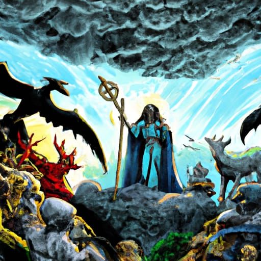 Sinister Anti-Christ Figure in Colorful Horror Style