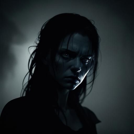 Frightened Girl in Dimly Lit Room: Cinematic Still