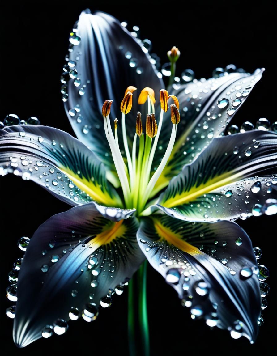 Iridescent Crystal Lily: Art Deco 3D Rendering