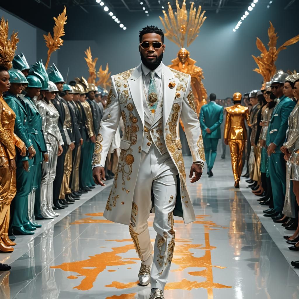 Imperial Fashion Emperor on Runway, Art Nouveau Style