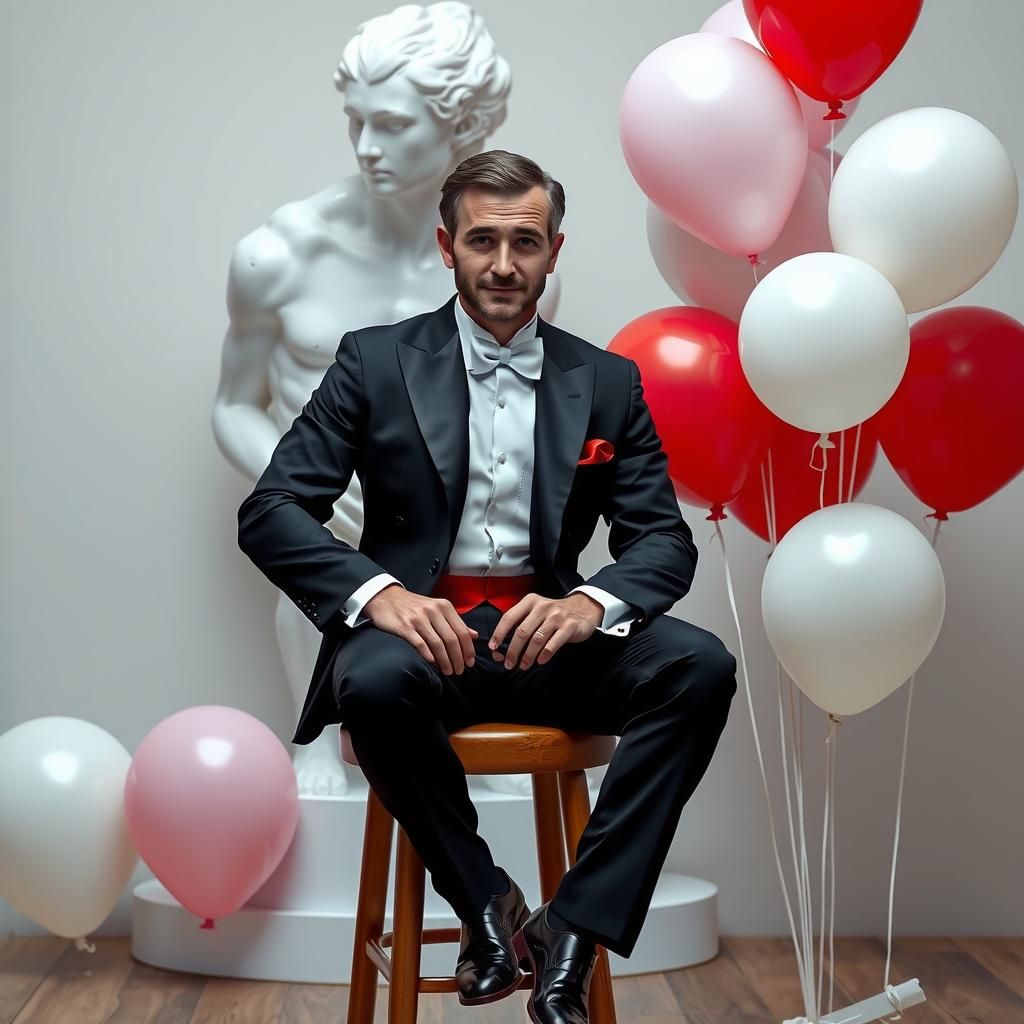 Man in Tuxedo with Balloons, CG Society Marble Sculpture