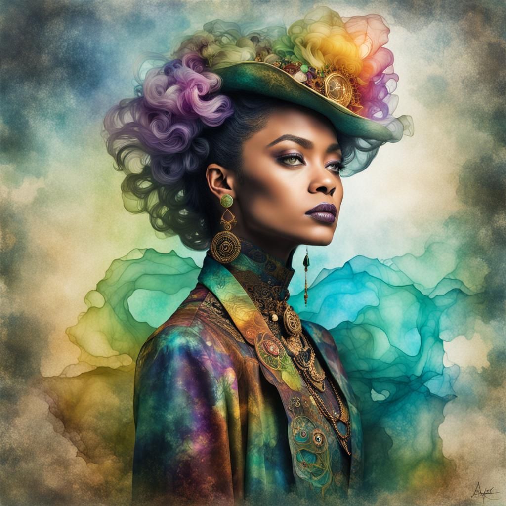 Steampunk Portrait with Ethereal Flowing Colors