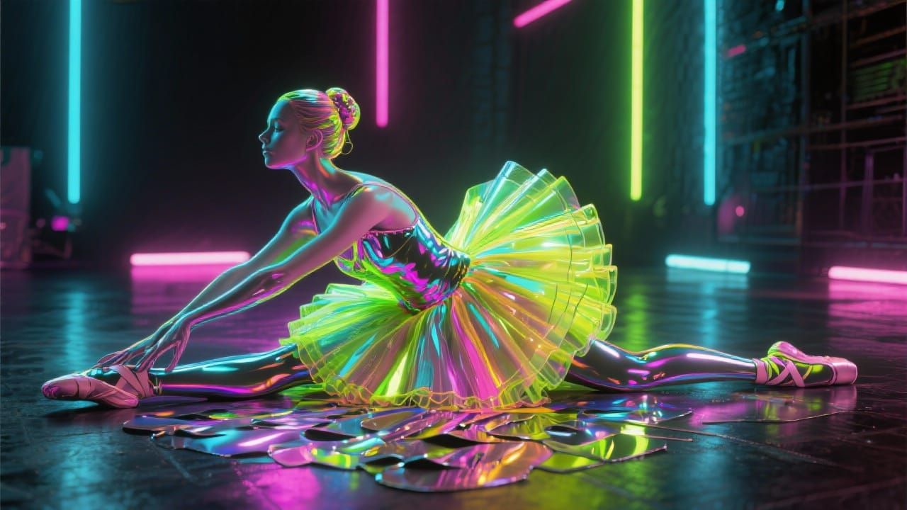 Ballerina Stretching in Neon Metallic Art