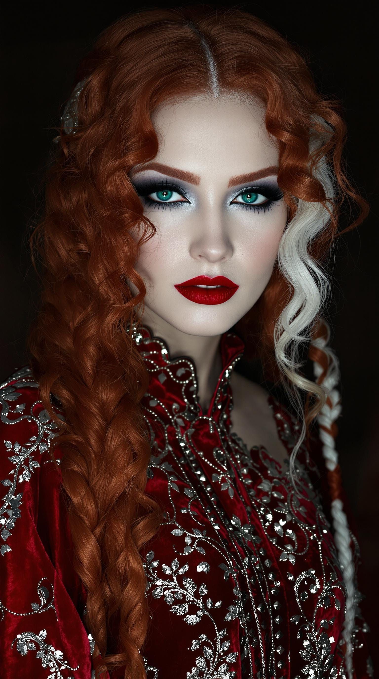 Ethereal Gothic Goddess in Crimson Velvet