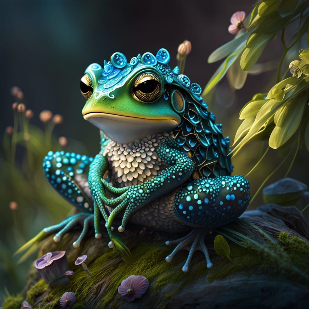 Enchanted Frog on Mushroom, Auroracore Digital Art