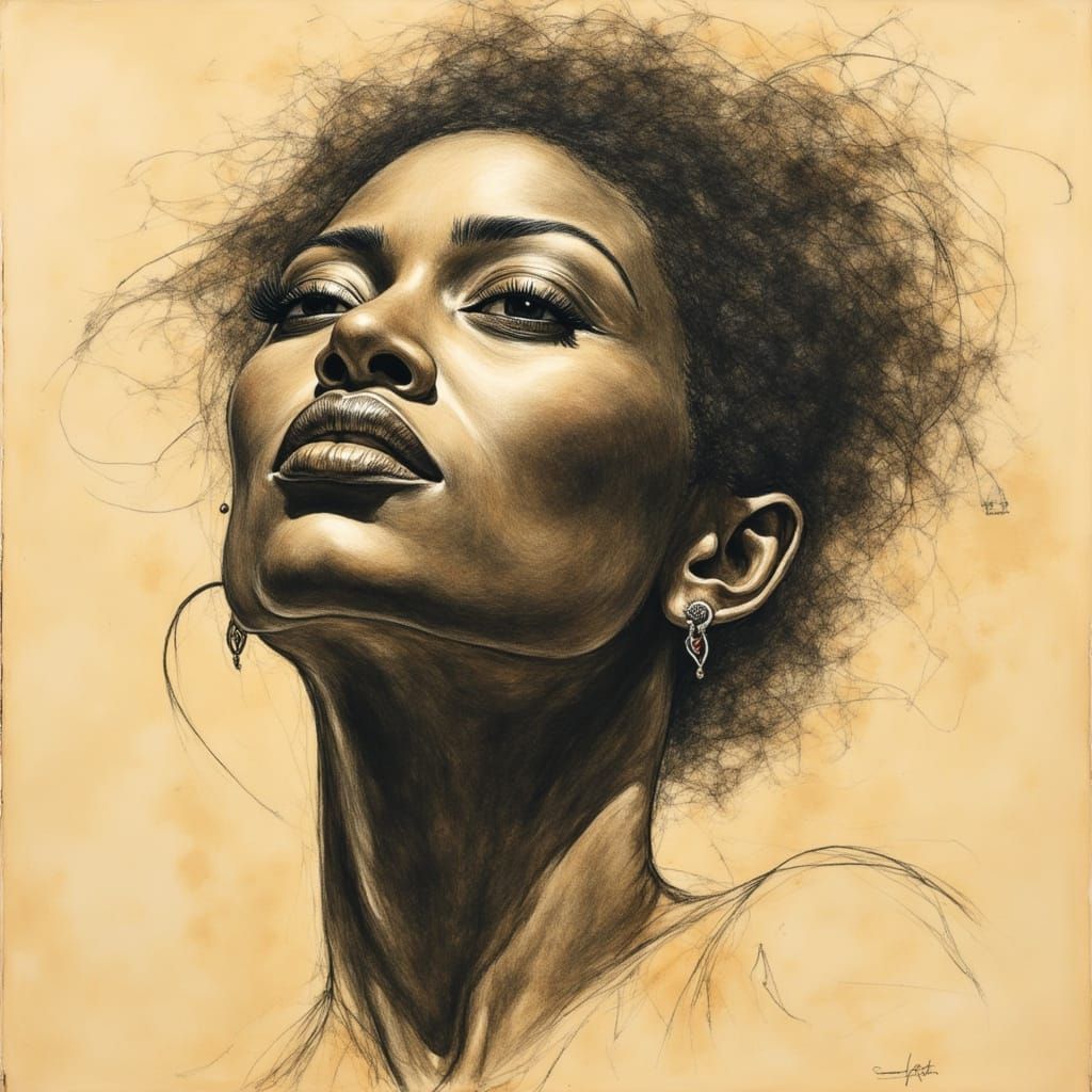 Expressive Black Woman in Rough Pencil Sketch