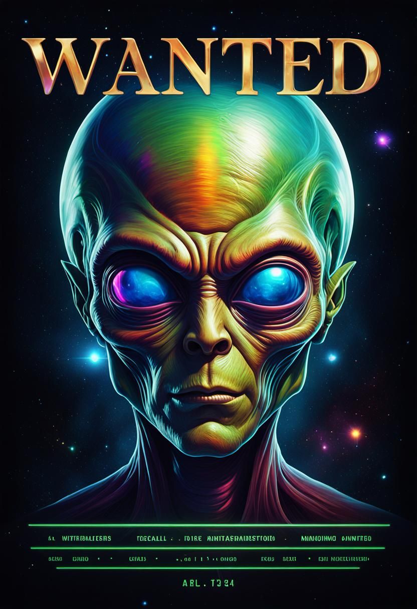 Iridescent Martian Alien on Galactic Wanted Poster