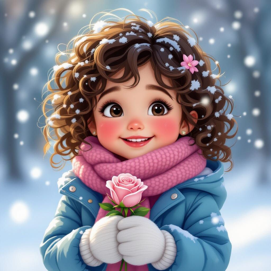 Joyful Girl in Snowy Winter Portrait