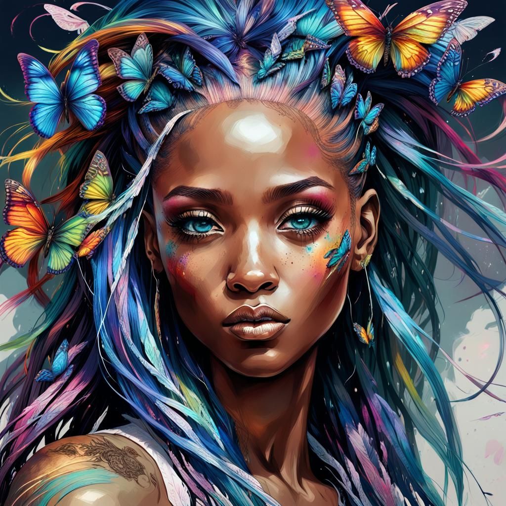 Rainbow Goddess in Mixed Media Style