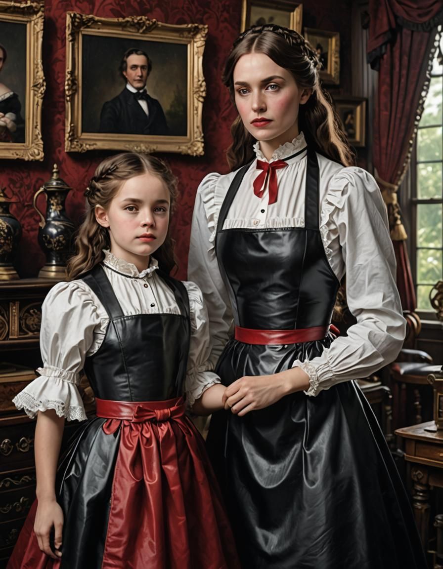 Victorian Mother and Daughter in Leather Dresses