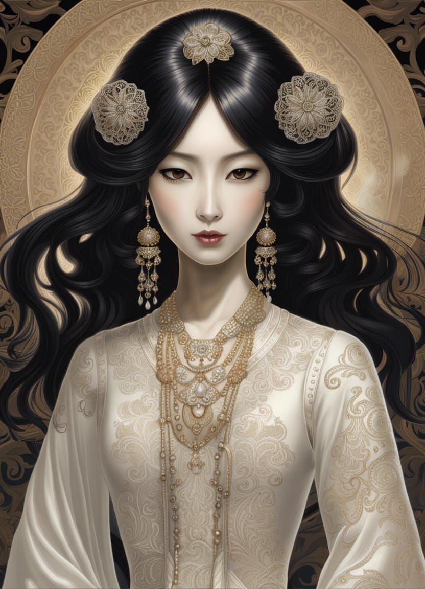 Ghostly Japanese Girl in Spectral White Dress