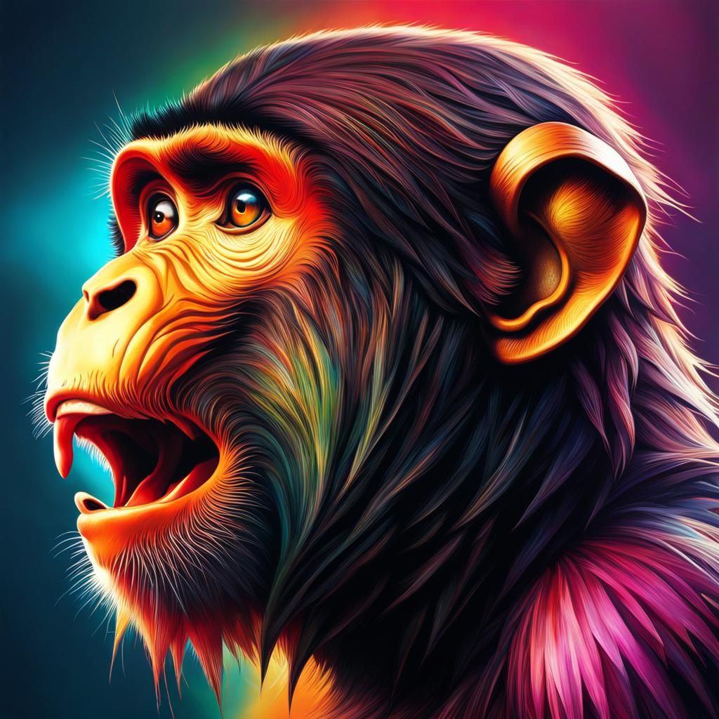 Hyperrealistic Monkey in Colorful Splash Art Style