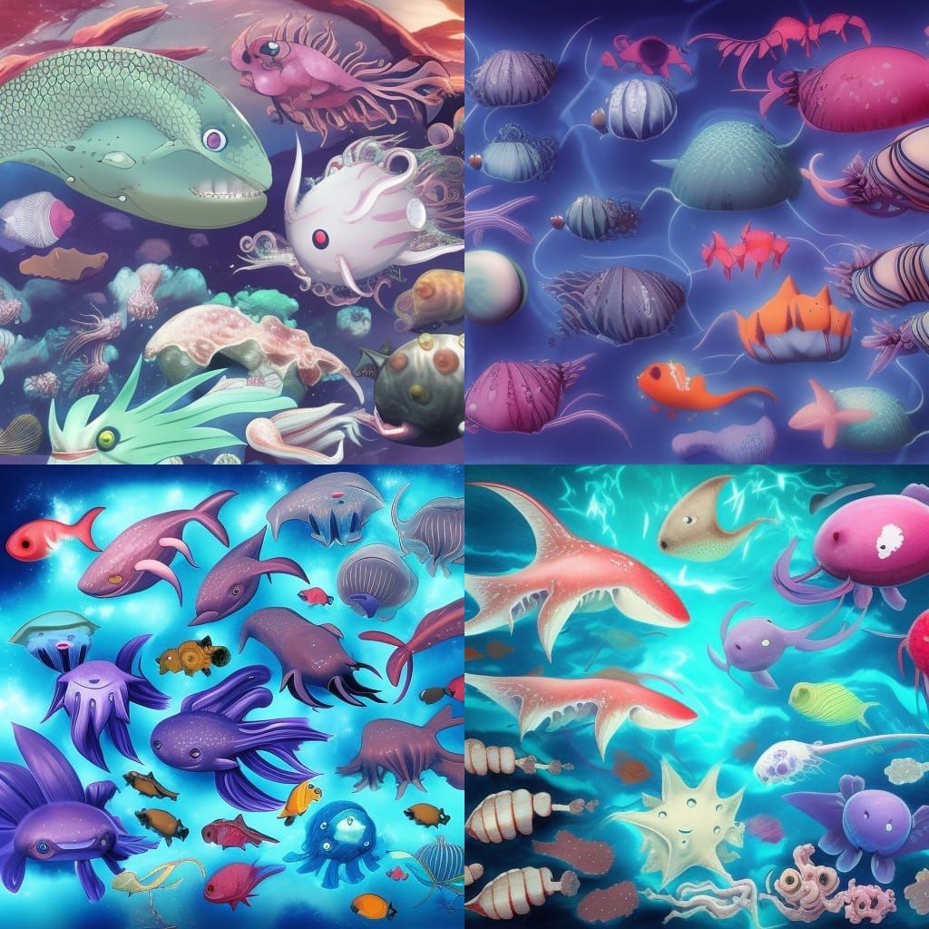 Undiscovered Deep Sea Creatures in Anime Style