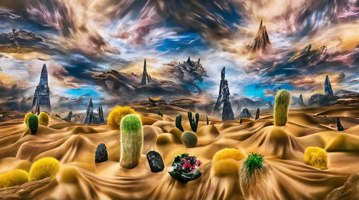 Surreal Alien Desertscape with Monoliths in Starfield Style